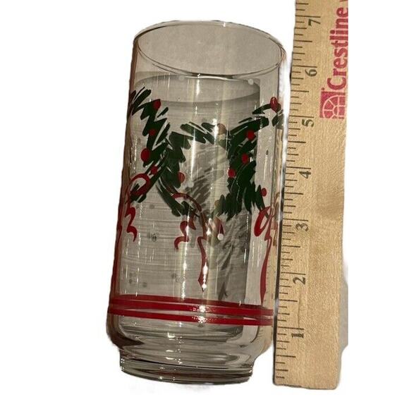 Christmas Holiday Wreath Highball Glasses Water Mixed Drinks Dinner Party VTG - Picture 5 of 5